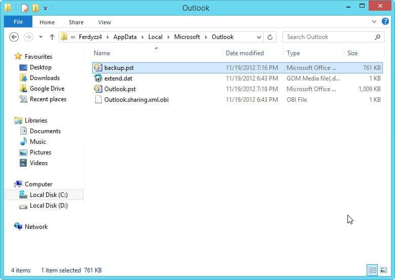 ms outlook identity file