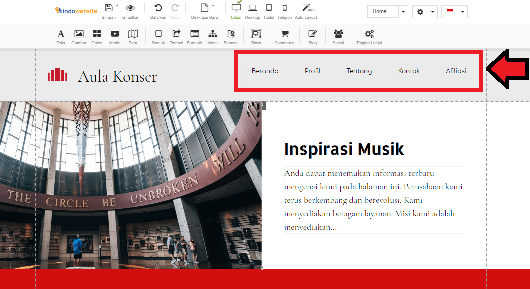Menu Website Builder Berhasil Ditambahkan