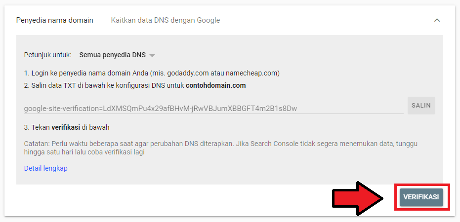 Tombol Verifikasi Webmaster Tools