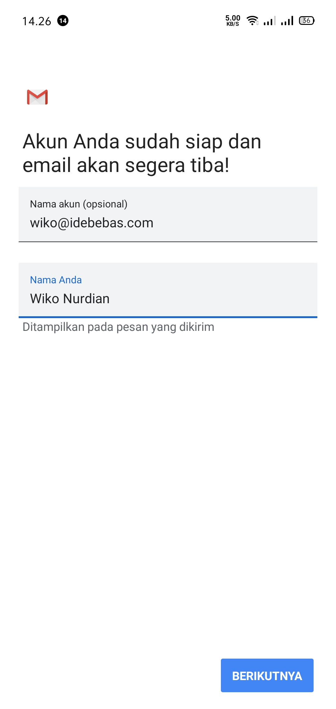Nama dan Akun Email Pengiriman