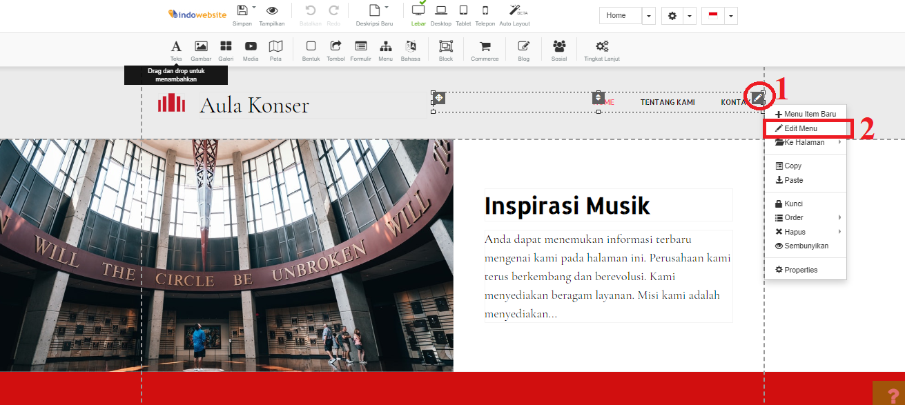 Edit Menu Website Builder
