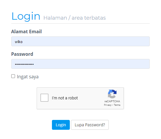 Halaman Login Member Area