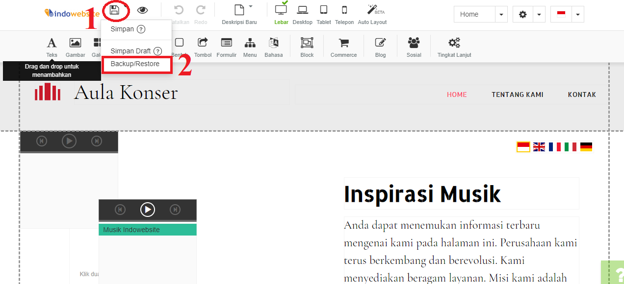 Menu Backup dan Restore