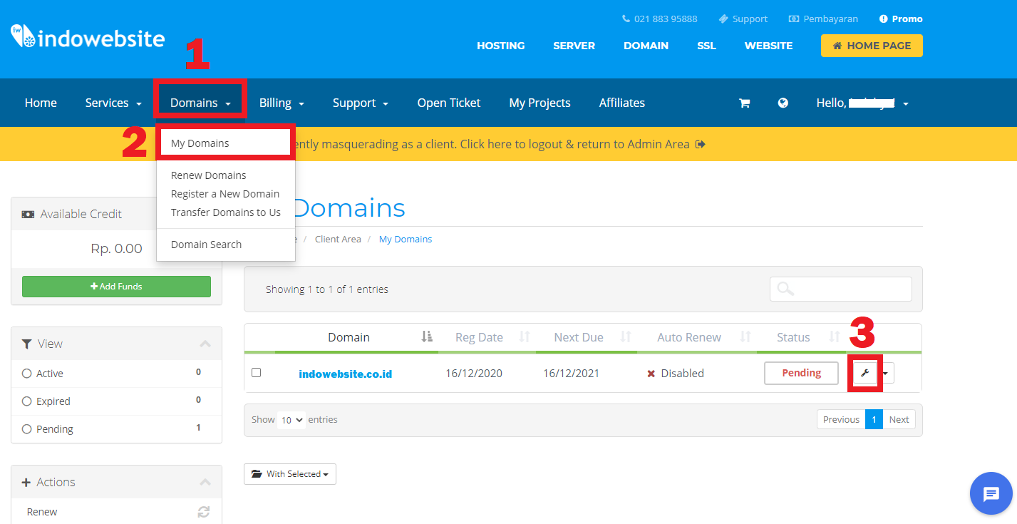 Menu Domain Member Area