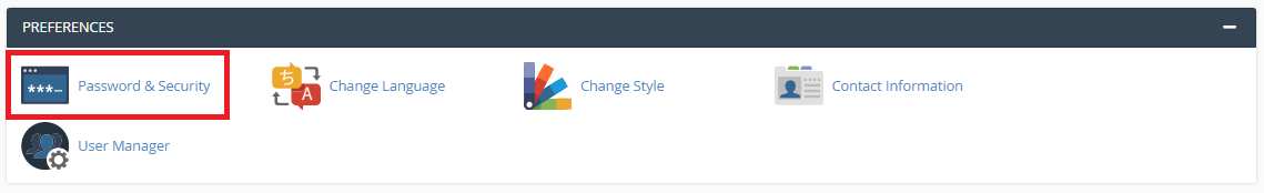 Menu Password and Security