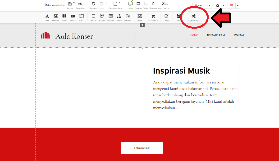 Menu Tingkat Lanjut Website Builder