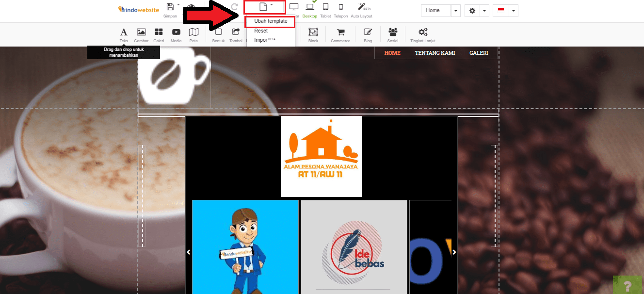 Menu Ubah Template