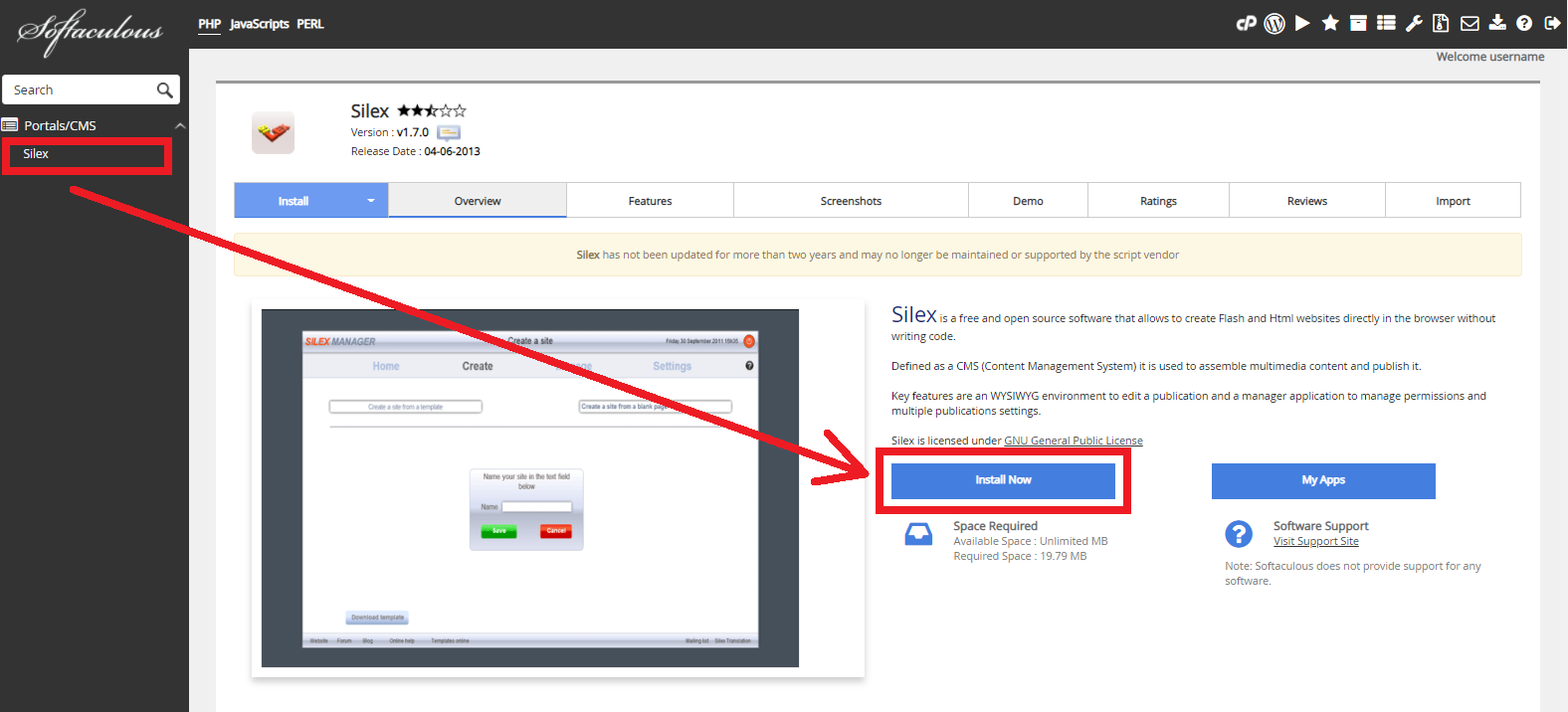 Cara Install Silex melalui Softaculous Apps Installer IndoWebsite