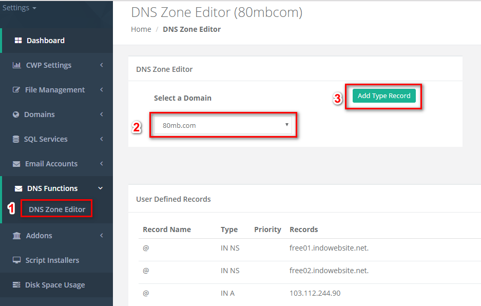 Создать dns запись