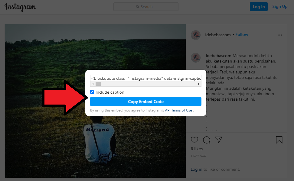 Copy Code Embed Instagram
