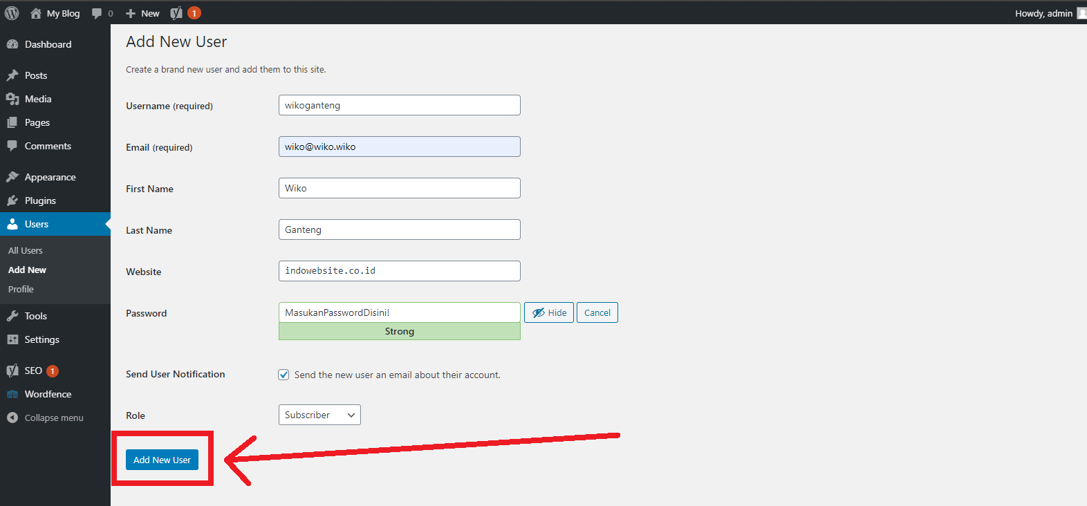 Detail Akun Wordpress 