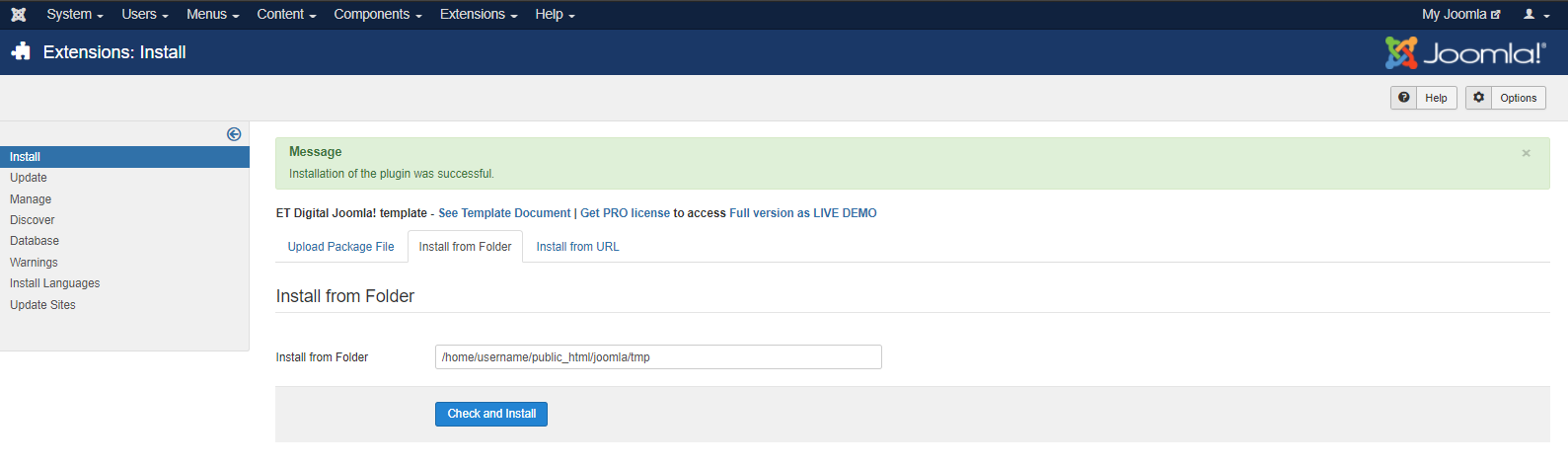 Instal Template Joomla Berhasil