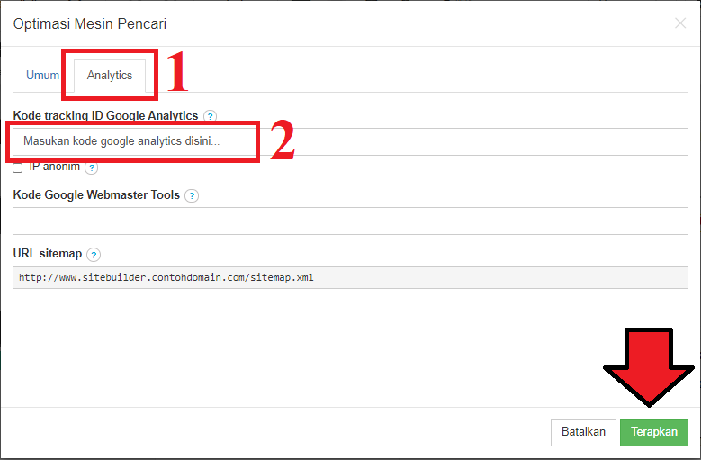 Masukan Kode Google Analytics