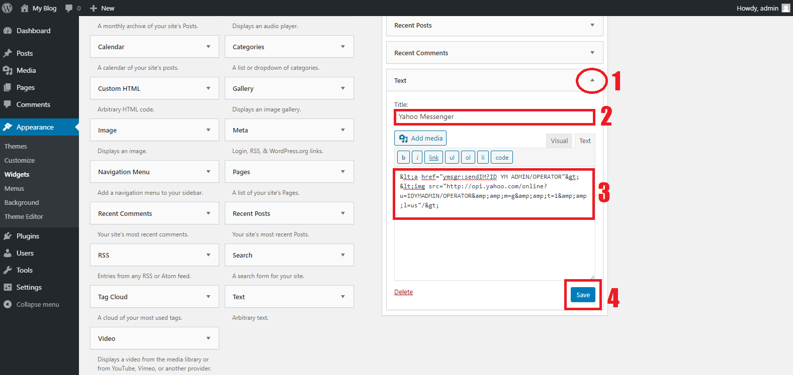Masukan Kode YM ke Widget