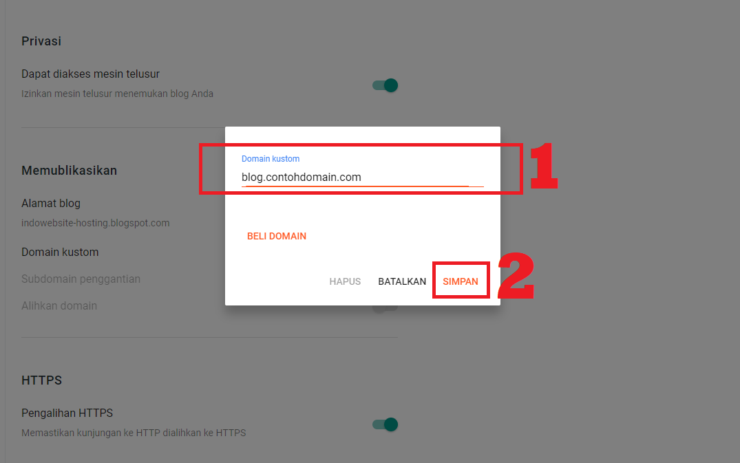 Masukan Subdomain yang Dicustom