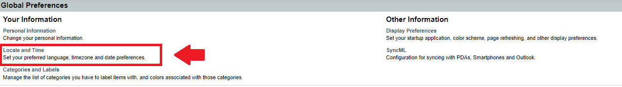 Menu Locale and Time