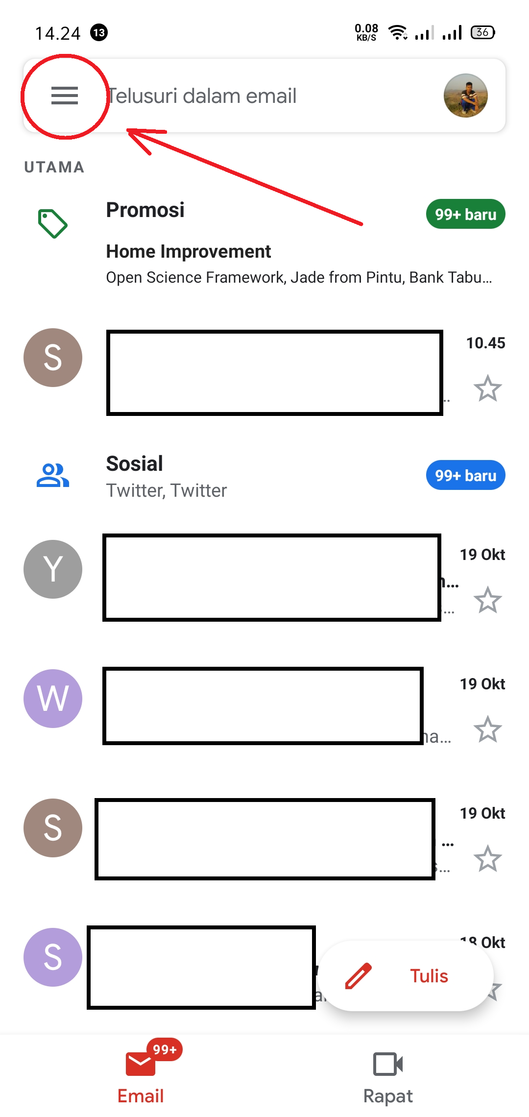 Menu Settings Email Android
