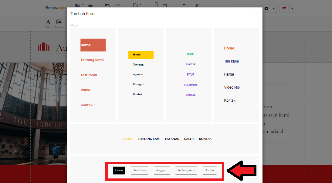 Pilih Style Menu Website Builder