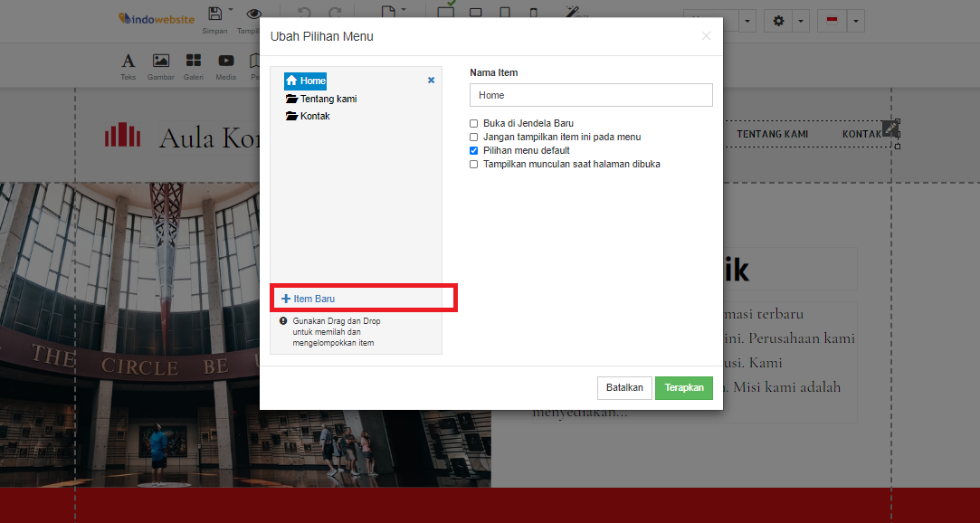 Tambah Menu Website Builder