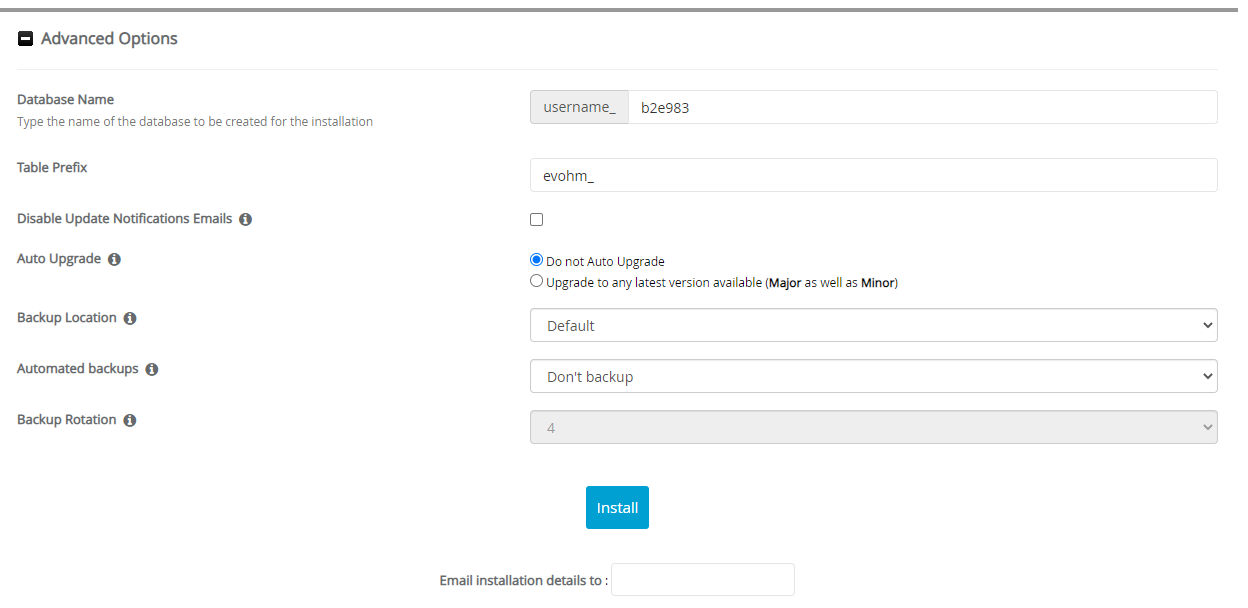 Advanced Options b2evolution