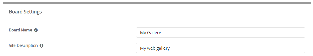 Board Settings TinyWebGallery