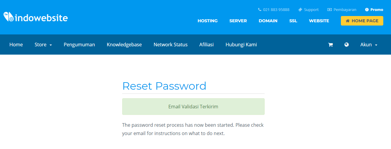 Link Reset Password Terkirim