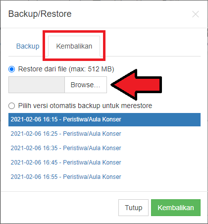 Pilih Restore Website Builder