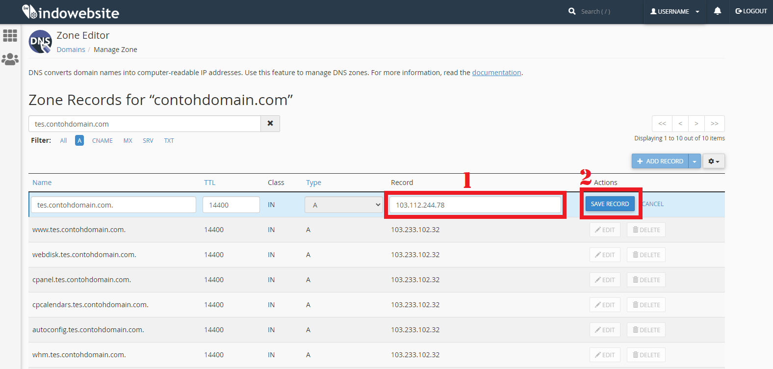 Rubah DNS Sub Domain