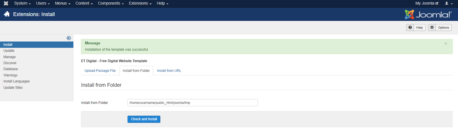 Template Berhasil Diinstall