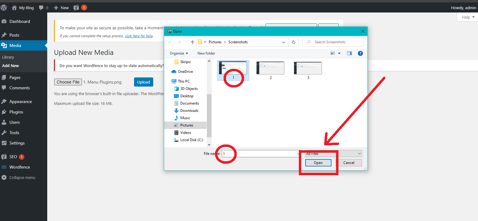 Tombol Open Wordpress