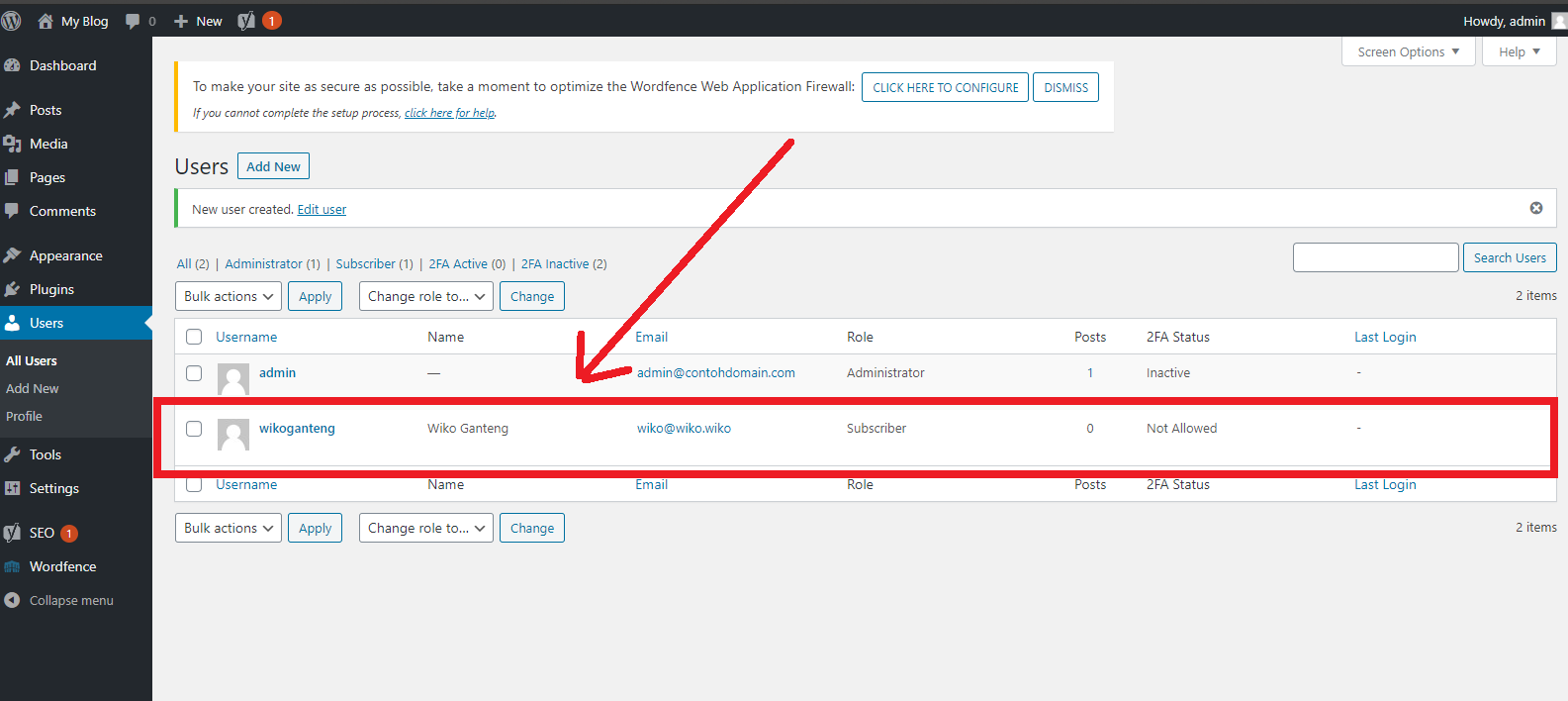 User Wordpress Berhasil Ditambah