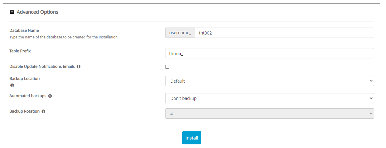 Advanced Options TheHostingTool