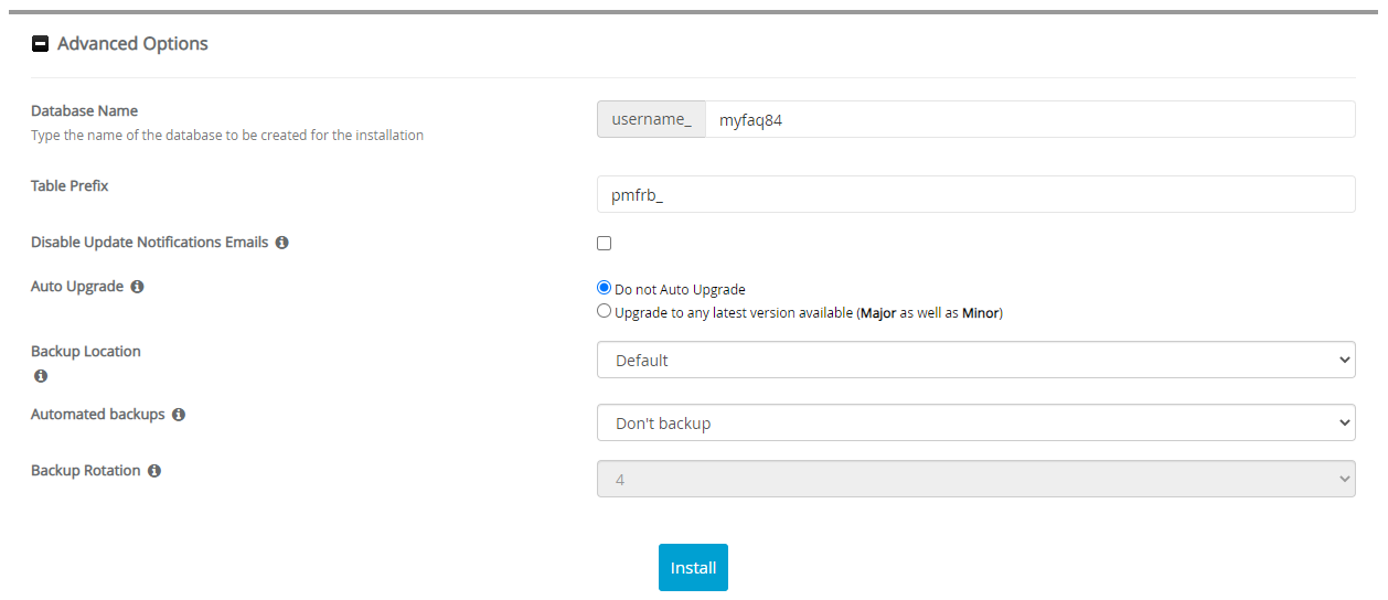 Advanced Options phpMyFAQ