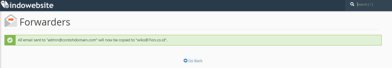 Email Forwarders Berhasil Dibuat