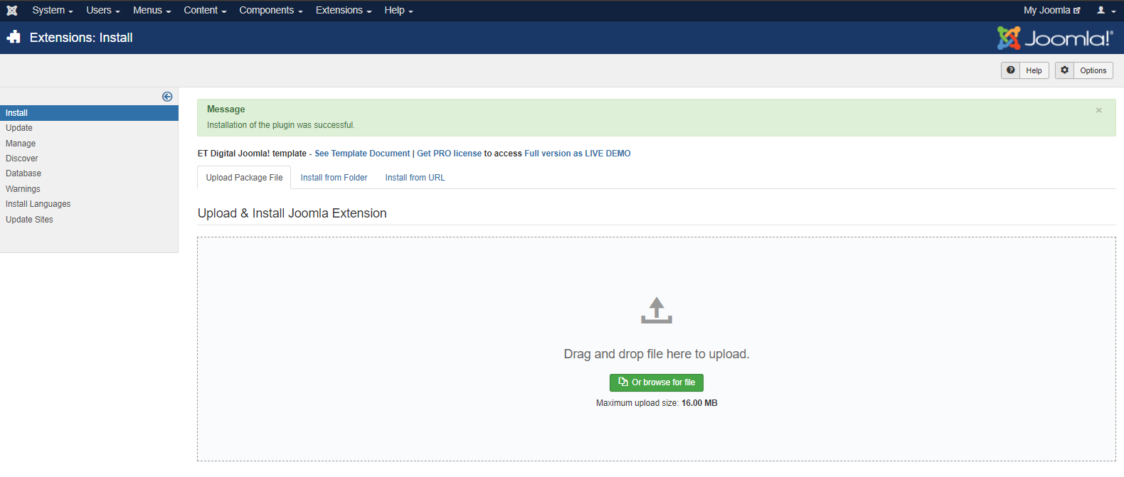 Extension Joomla Berhasil Diinstall