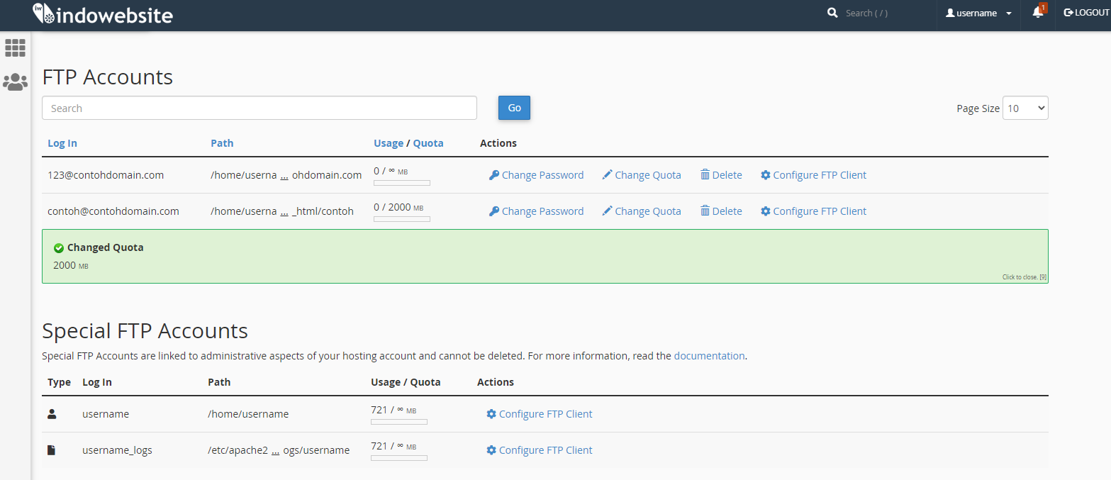 Kuota FTP Berhasil Ditambahkan