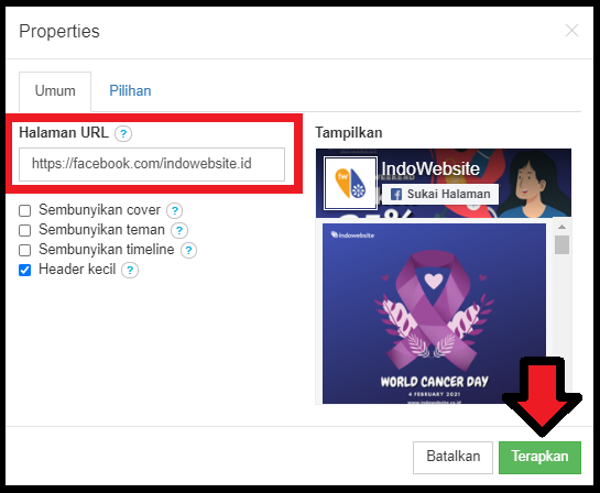 Masukan Fanspage Facebook