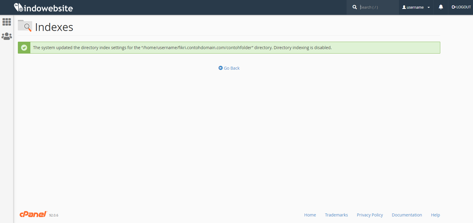 Pengaturan Indexes Berhasil