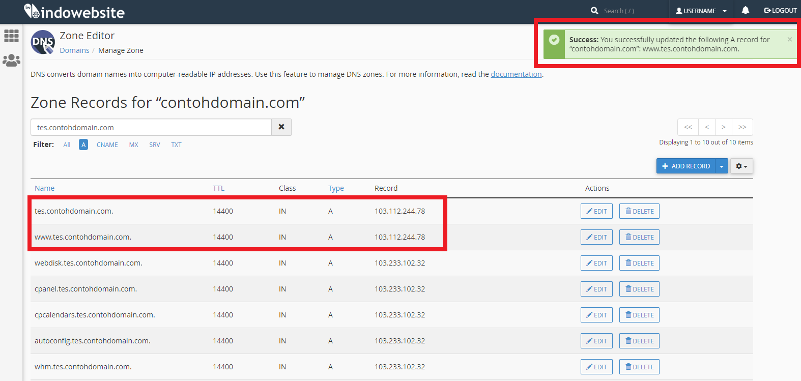 Sub Domain Berhasil Diarahkan ke Hosting Berbeda