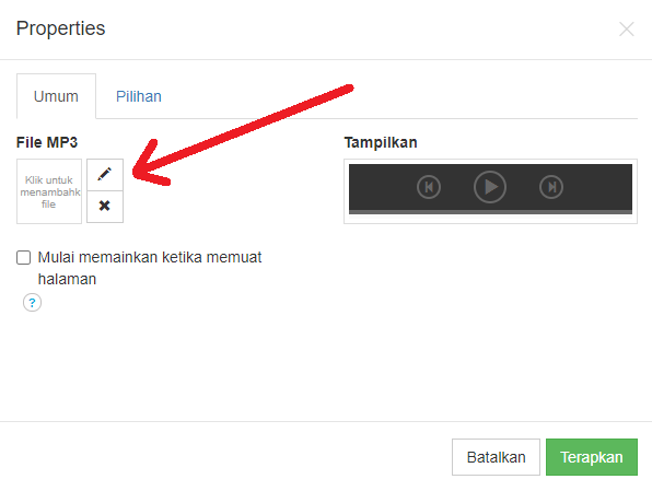 Pasang MP3 Di Website Builder - IndoWebsite Knowledgebase