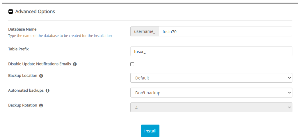 Advanced options. Advanced options