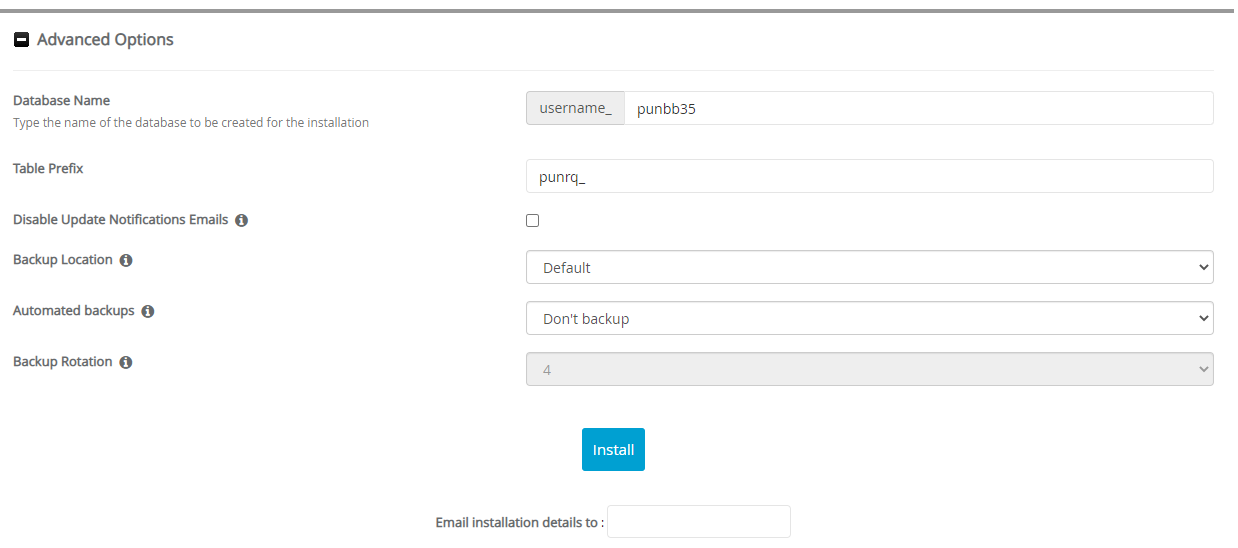 Advanced Options PunBB