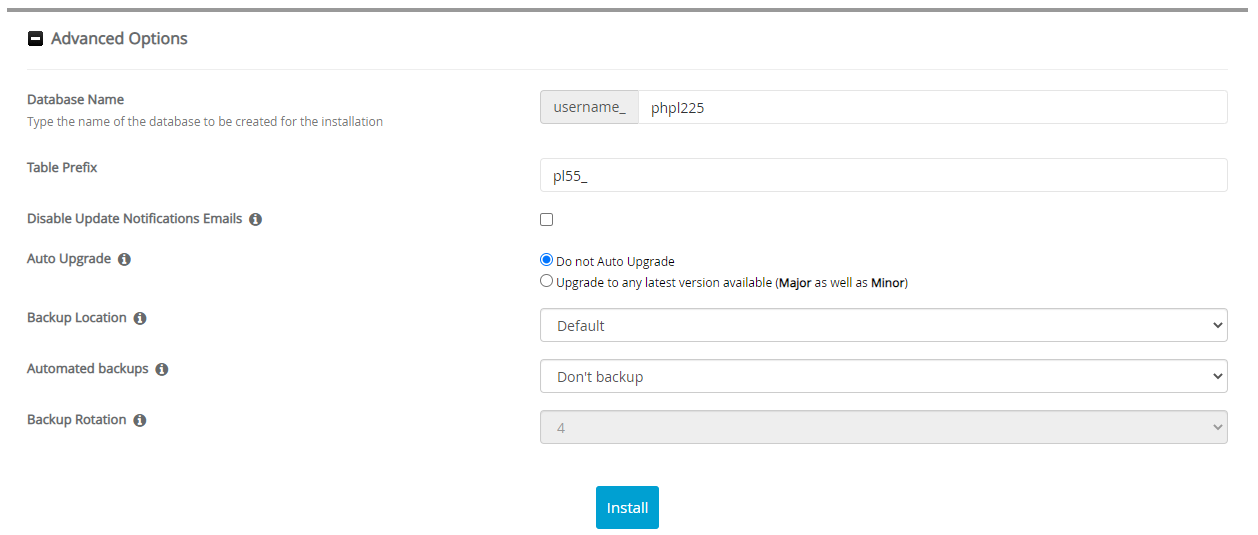 Advanced Options phpList