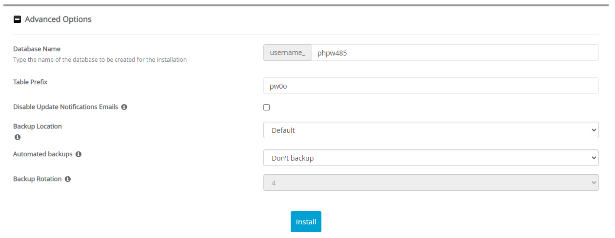 Advanced Options phpwcms