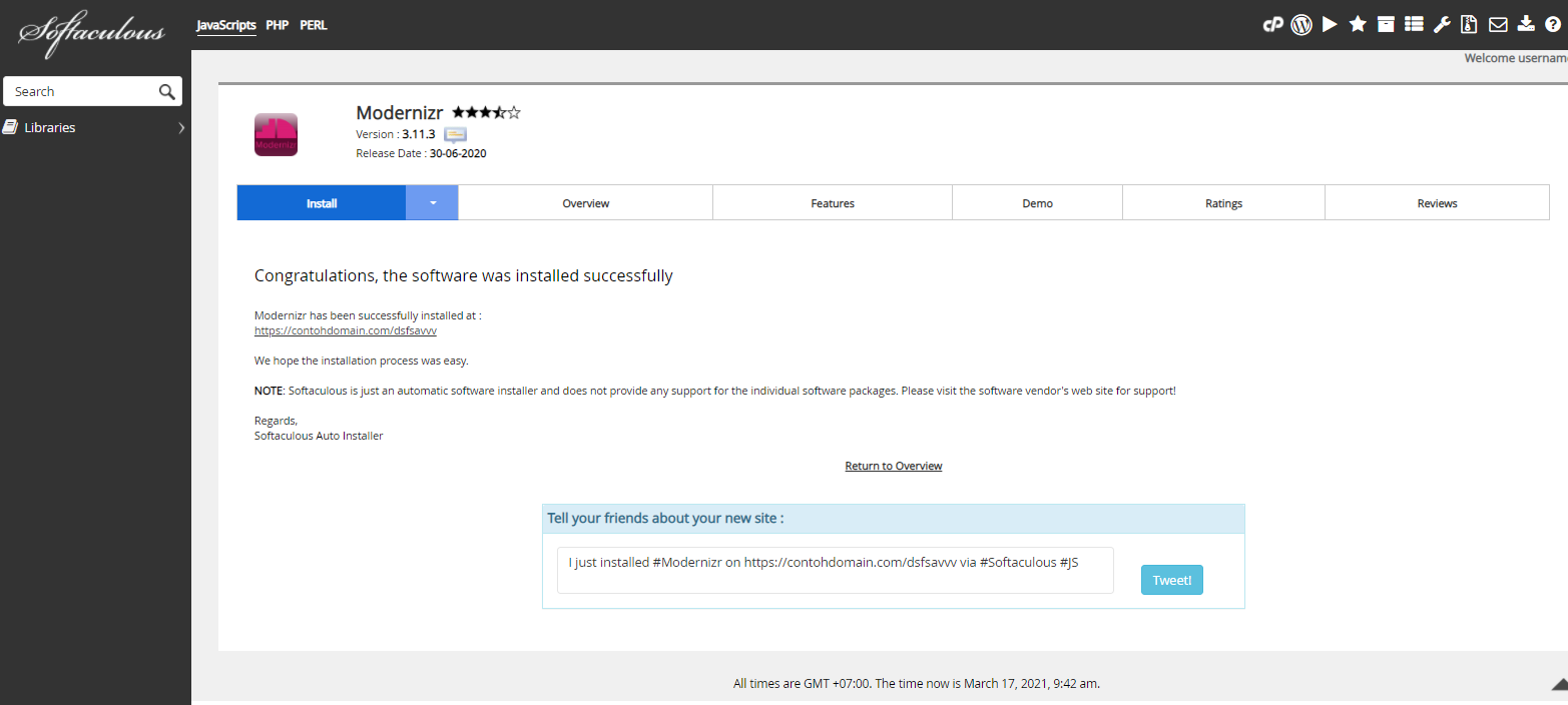 Instalasi Modernizr Selesai