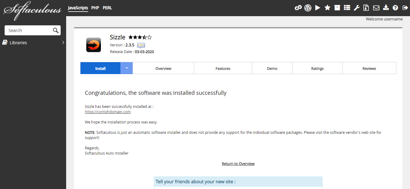 Instalasi Sizzle Selesai