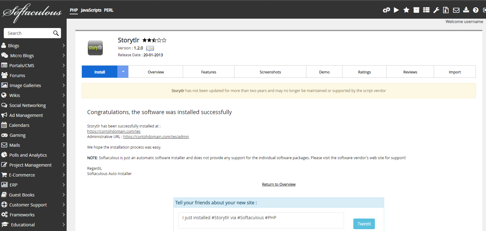 Instalasi Storytlr Selesai