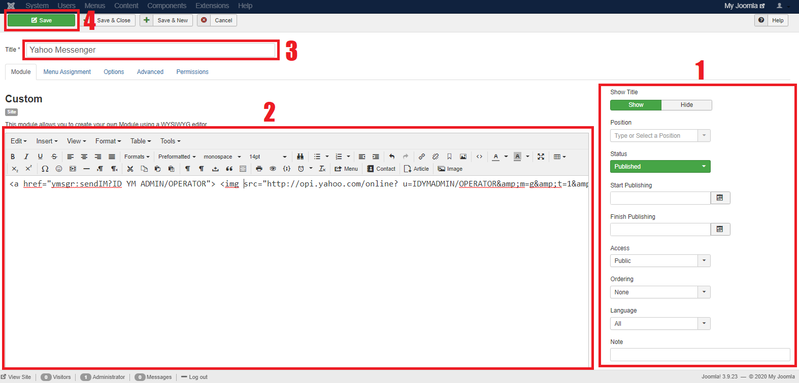 Masukan kode YM ke Joomla