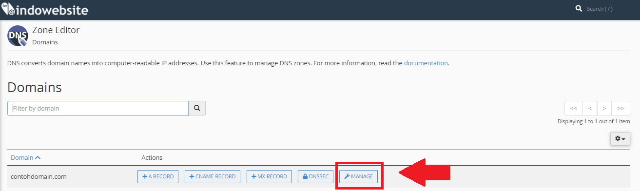Pilih Domain yang untuk Edit DNS