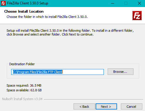 Pilih Lokasi Installasi FileZilla